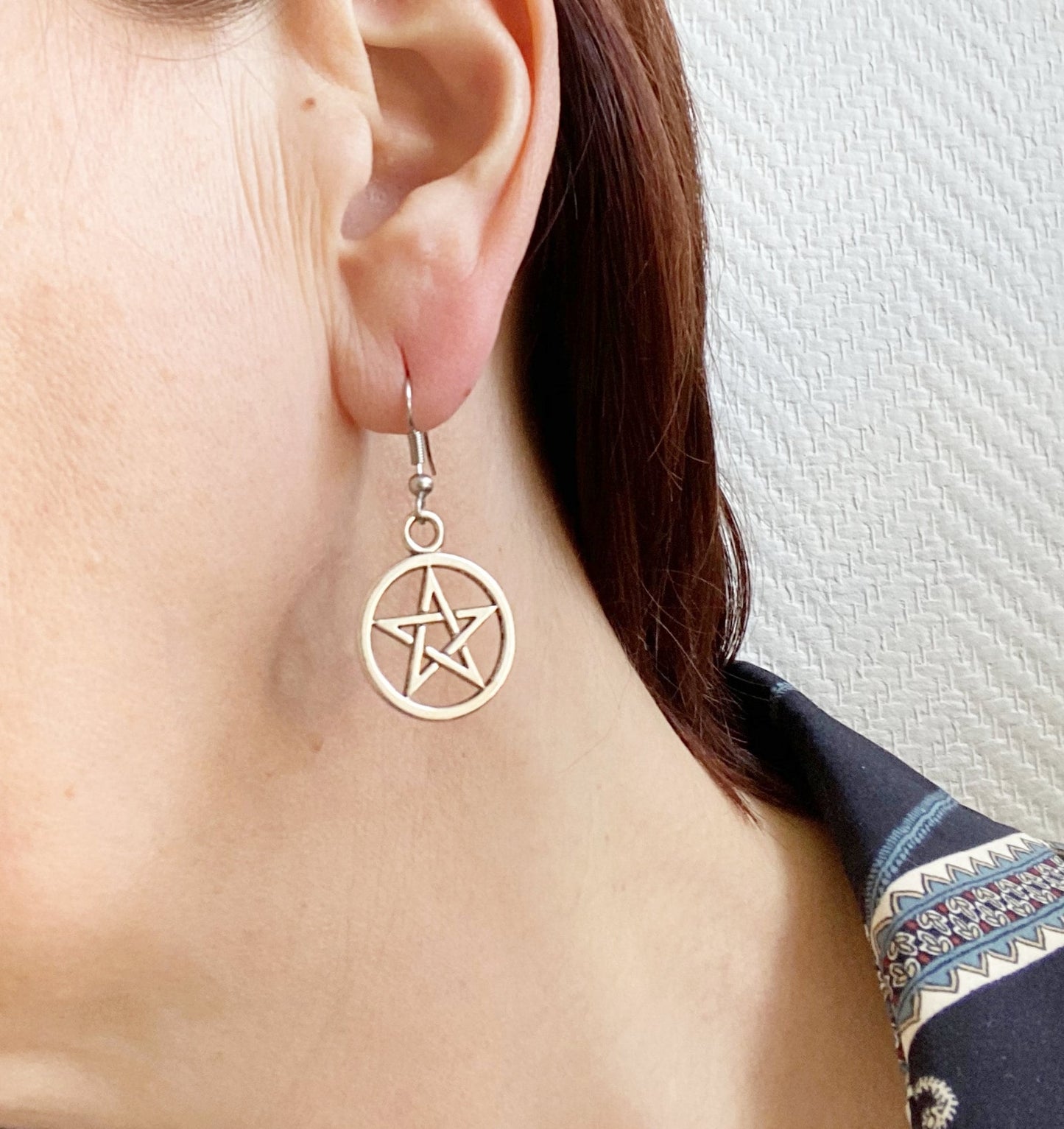 Pentacle charm earrings Pentagram jewelry Medieval Wiccan pendant Halloween costume Gothic gift pagan earrings