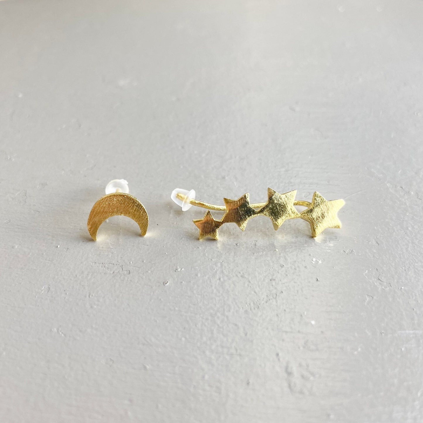 Crescent Moon Stud and Stars Ear Climber Mismatched stud earrings Asymmetrical Mix and match small star Unique gifts for women friends