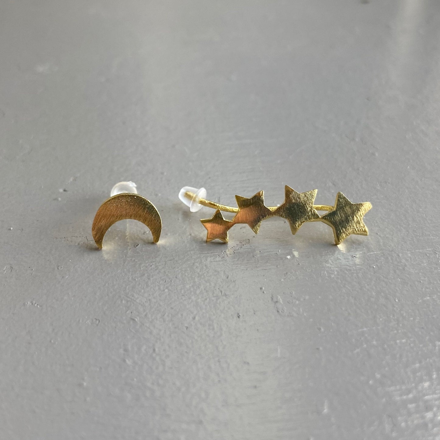 Crescent Moon Stud and Stars Ear Climber Mismatched stud earrings Asymmetrical Mix and match small star Unique gifts for women friends