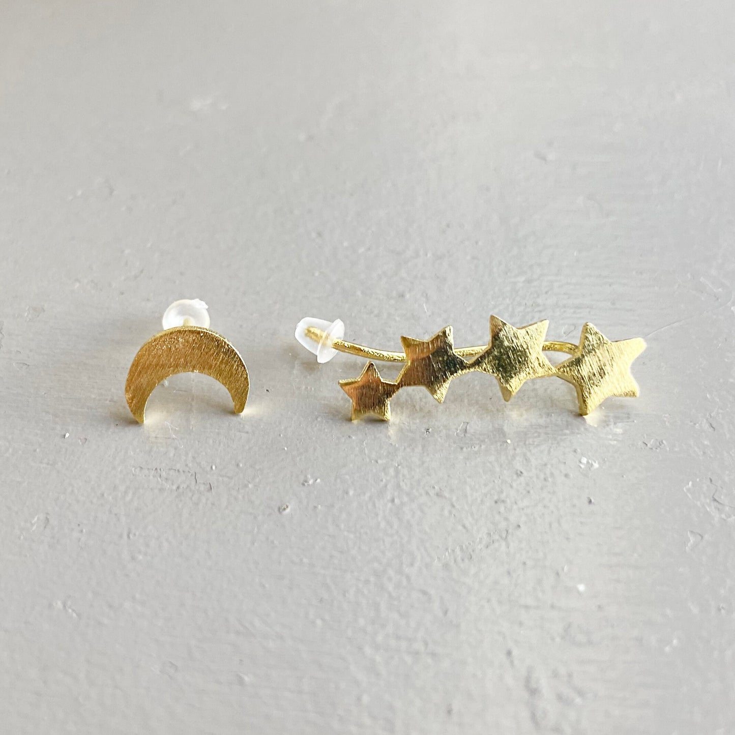 Crescent Moon Stud and Stars Ear Climber Mismatched stud earrings Asymmetrical Mix and match small star Unique gifts for women friends