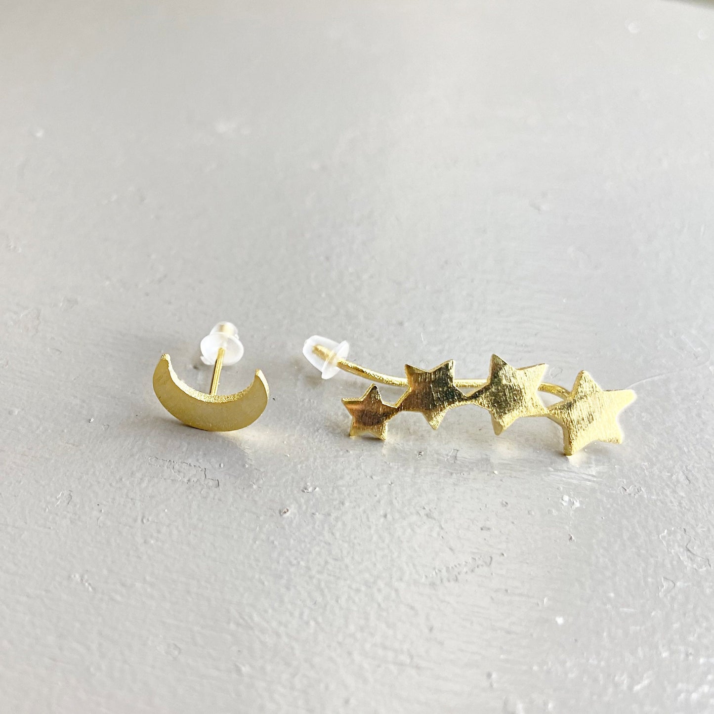 Crescent Moon Stud and Stars Ear Climber Mismatched stud earrings Asymmetrical Mix and match small star Unique gifts for women friends