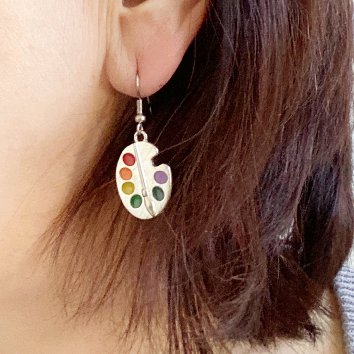 Paint palette earrings Artist charm earrings Colorful paint jewelry Unique gift for artist Personalized gift for friends