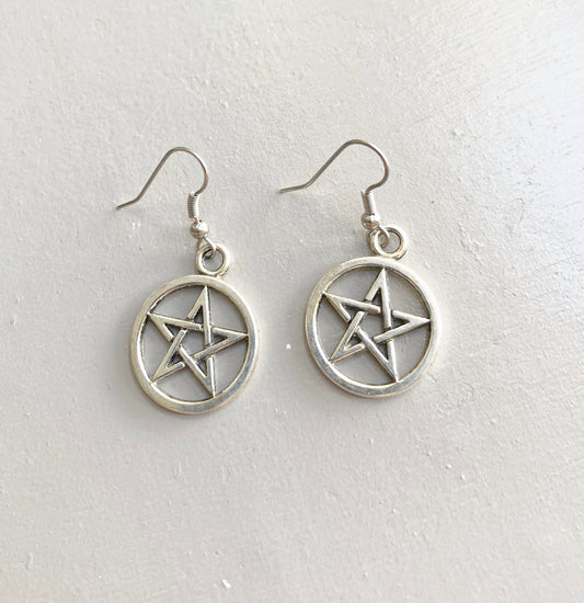 Pentacle charm earrings Pentagram jewelry Medieval Wiccan pendant  Halloween costume Gothic  gift pagan earrings