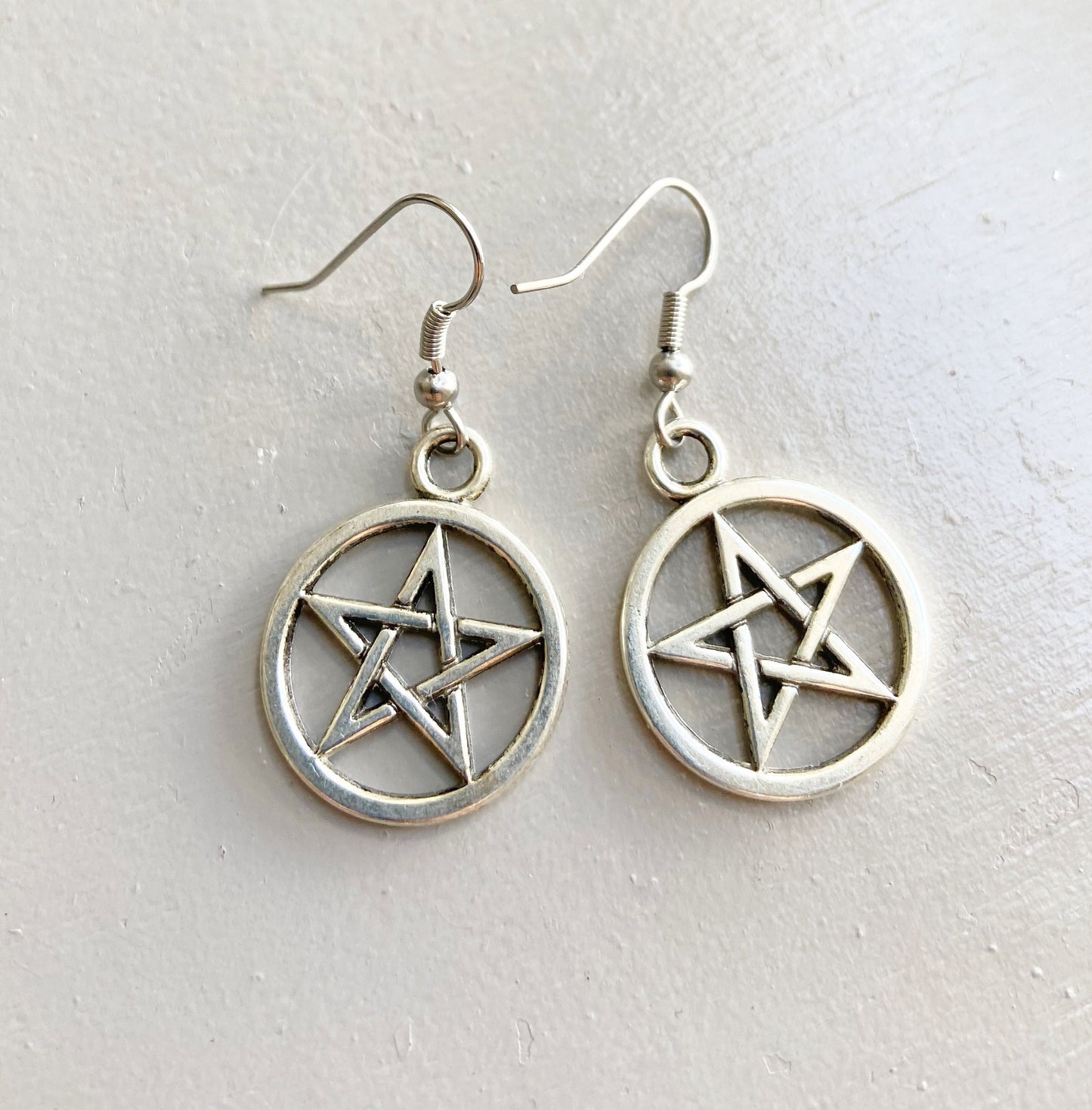 Pentacle charm earrings Pentagram jewelry Medieval Wiccan pendant Halloween costume Gothic gift pagan earrings