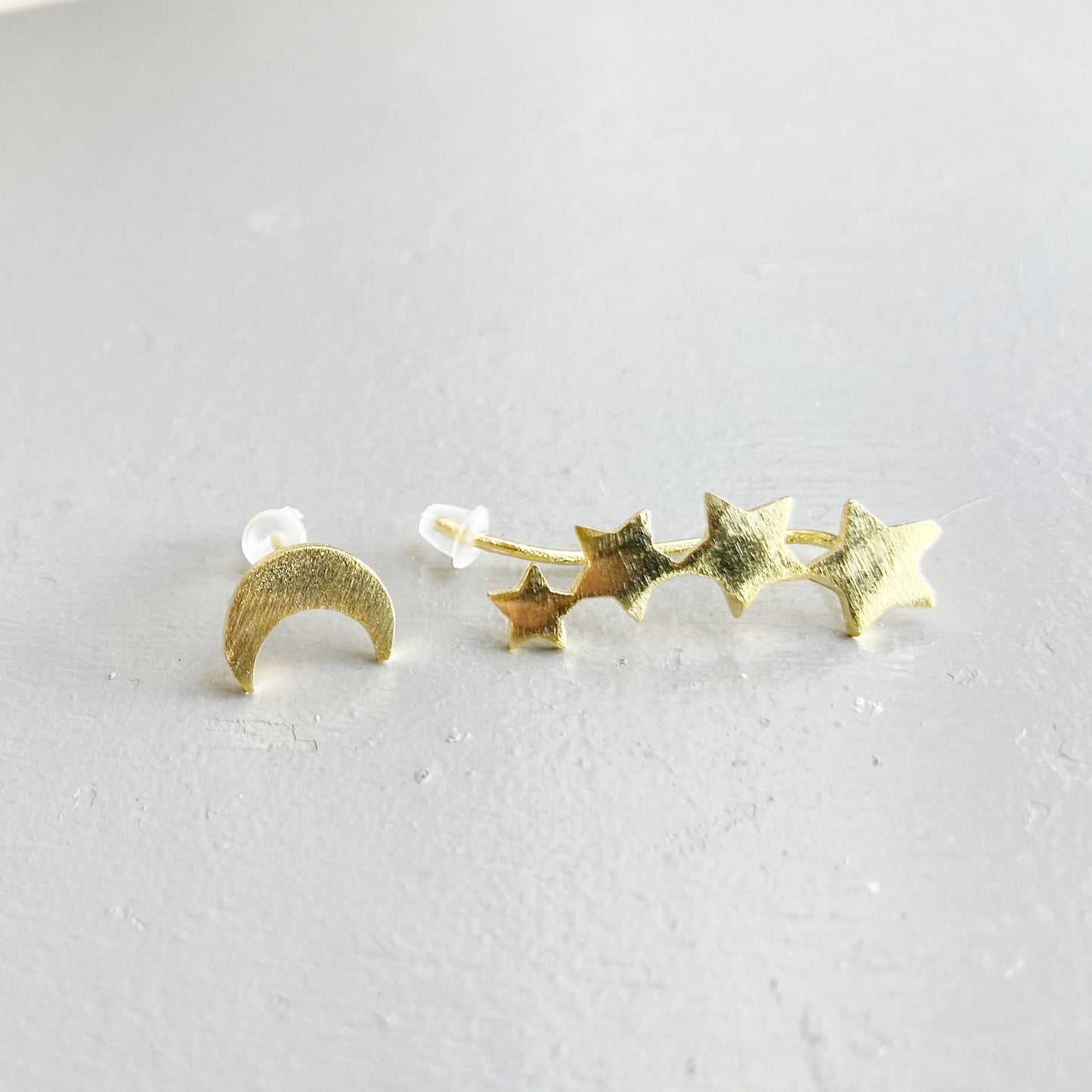 Crescent Moon Stud and Stars Ear Climber Mismatched stud earrings Asymmetrical Mix and match small star Unique gifts for women friends