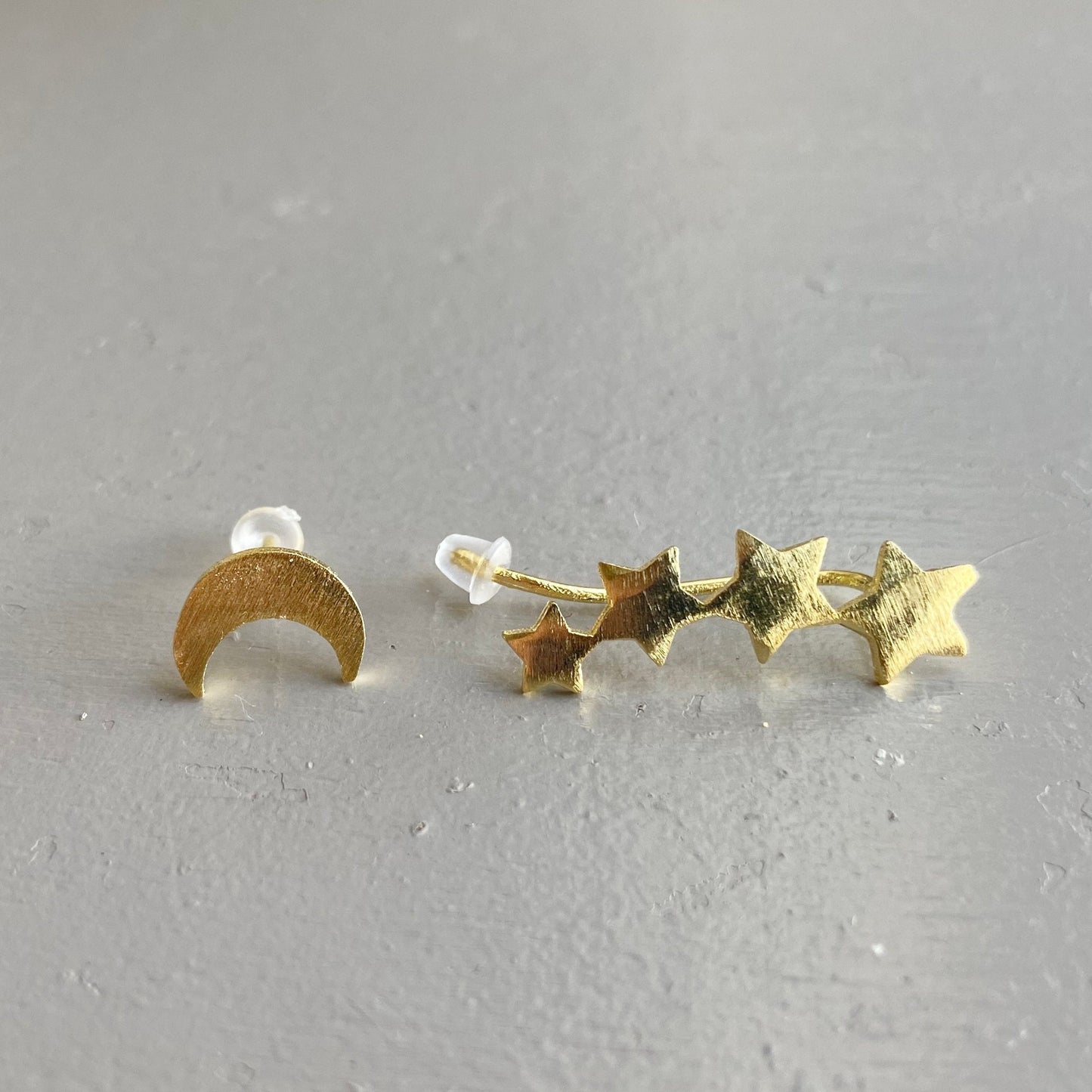 Crescent Moon Stud and Stars Ear Climber Mismatched stud earrings Asymmetrical Mix and match small star Unique gifts for women friends