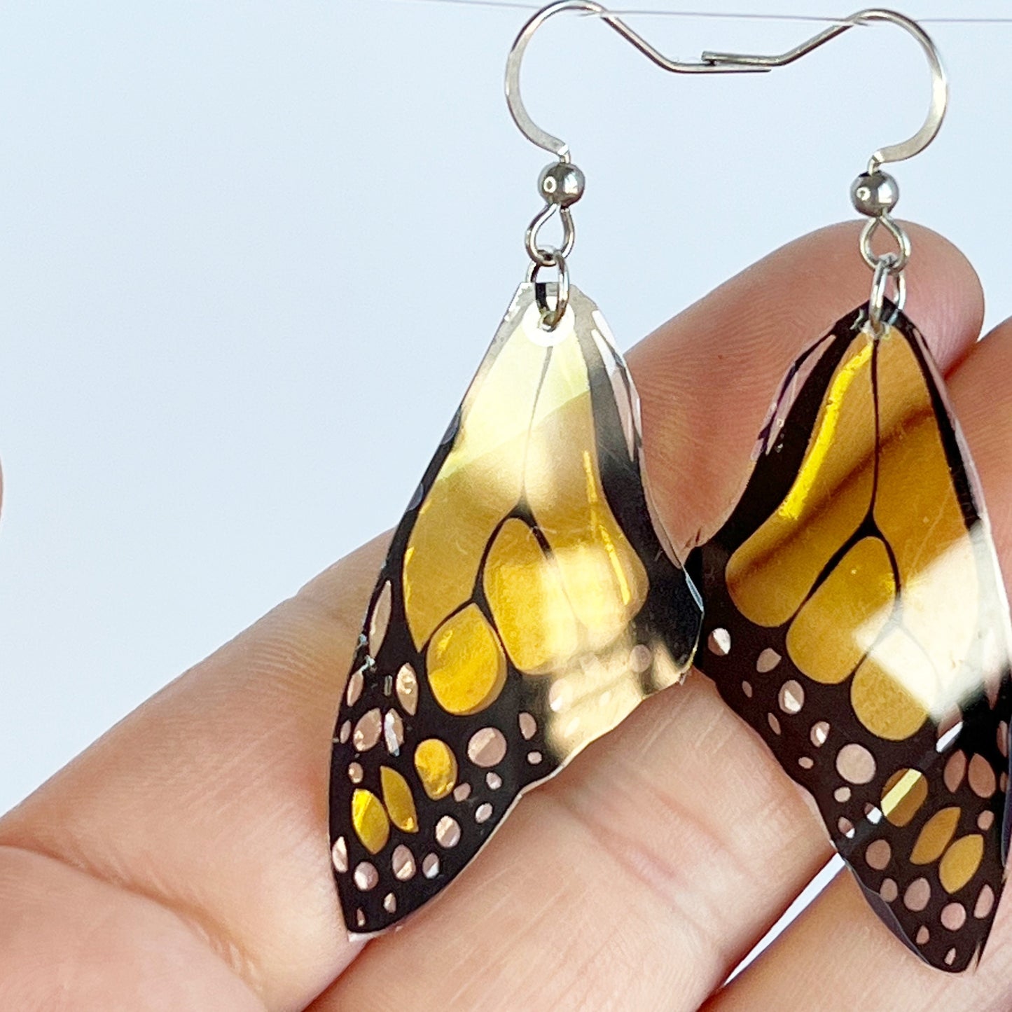 Insect jewelry Monarch butterfly jewelry Christmas gift Birthday Butterfly wings Yellow earrings Dangle earrings Insect earrings Eco resin