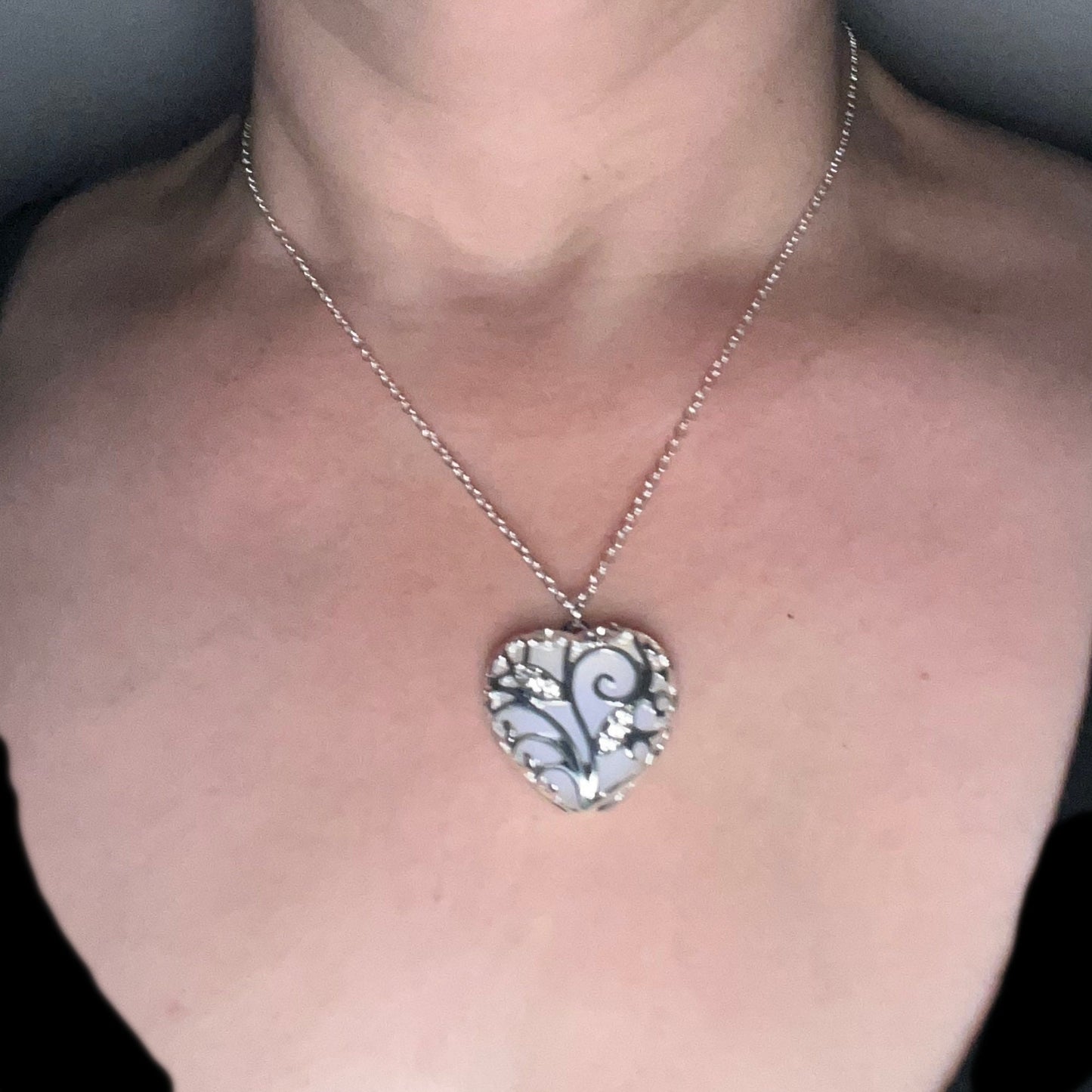 Blue glowing necklace silver necklace heart pendants glow necklace glow in the dark necklace glowing jewelry gifts for mom Valentines day
