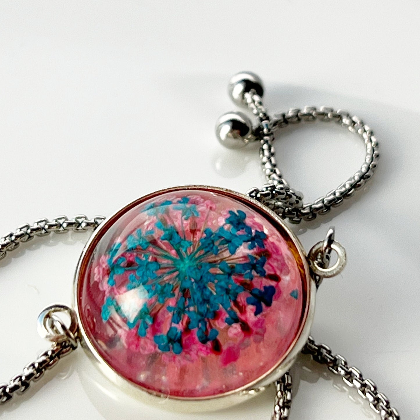 Flower turquoise in resin pink bracelet Real pressed flower jewelry for women Handmade Mothers day gift for mom