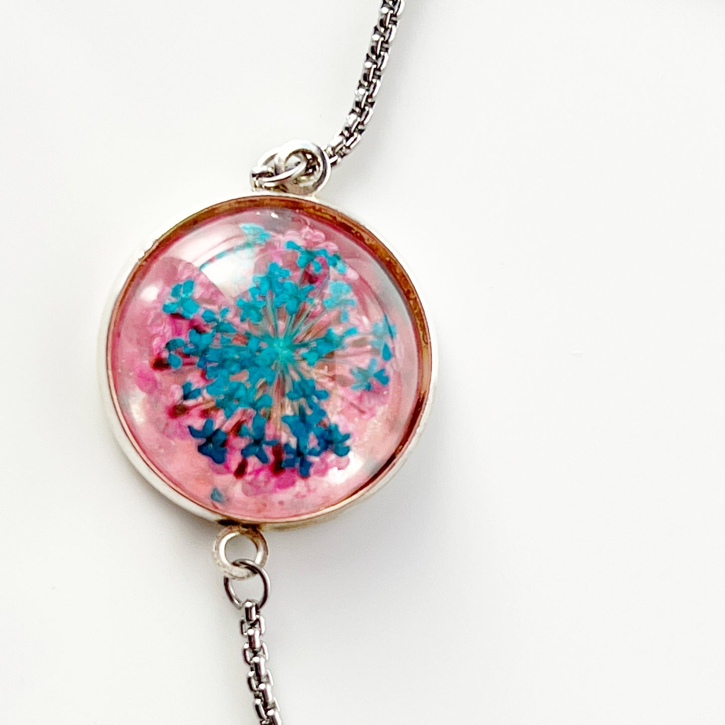 Flower turquoise in resin pink bracelet Real pressed flower jewelry for women Handmade Mothers day gift for mom