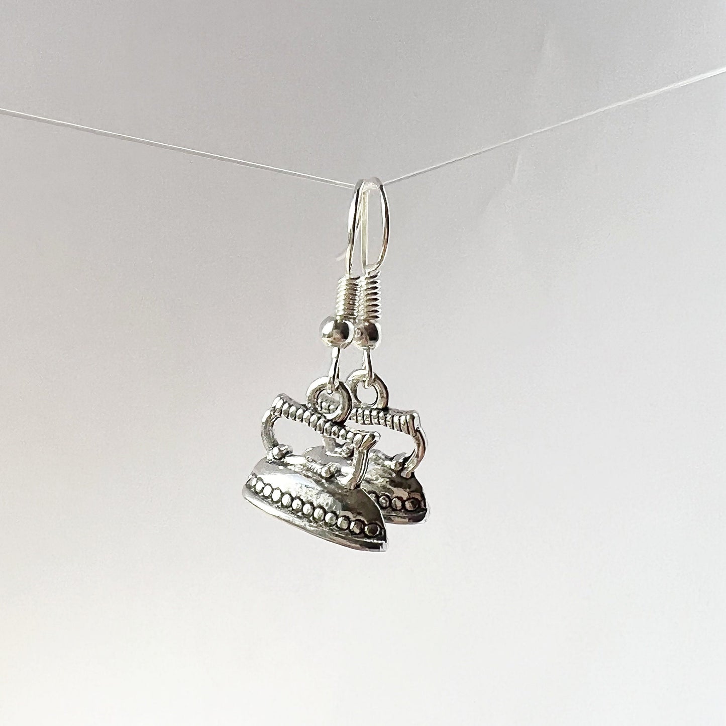 Iron drop earrings.Smoothing-iron jewelry