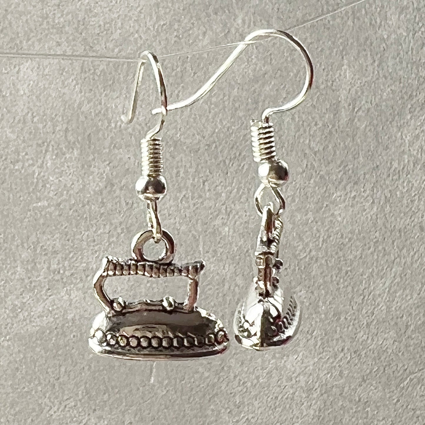 Iron drop earrings.Smoothing-iron jewelry