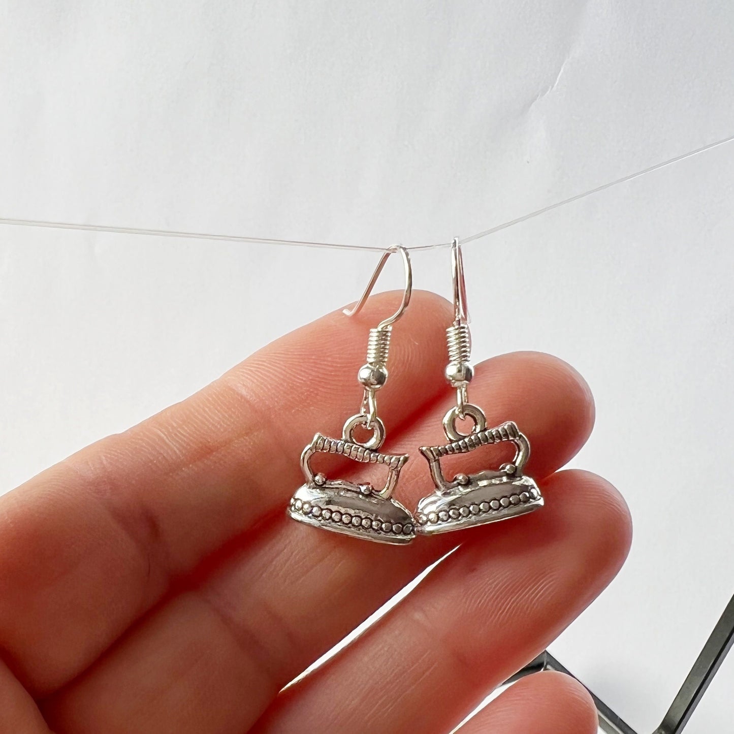 Iron drop earrings.Smoothing-iron jewelry