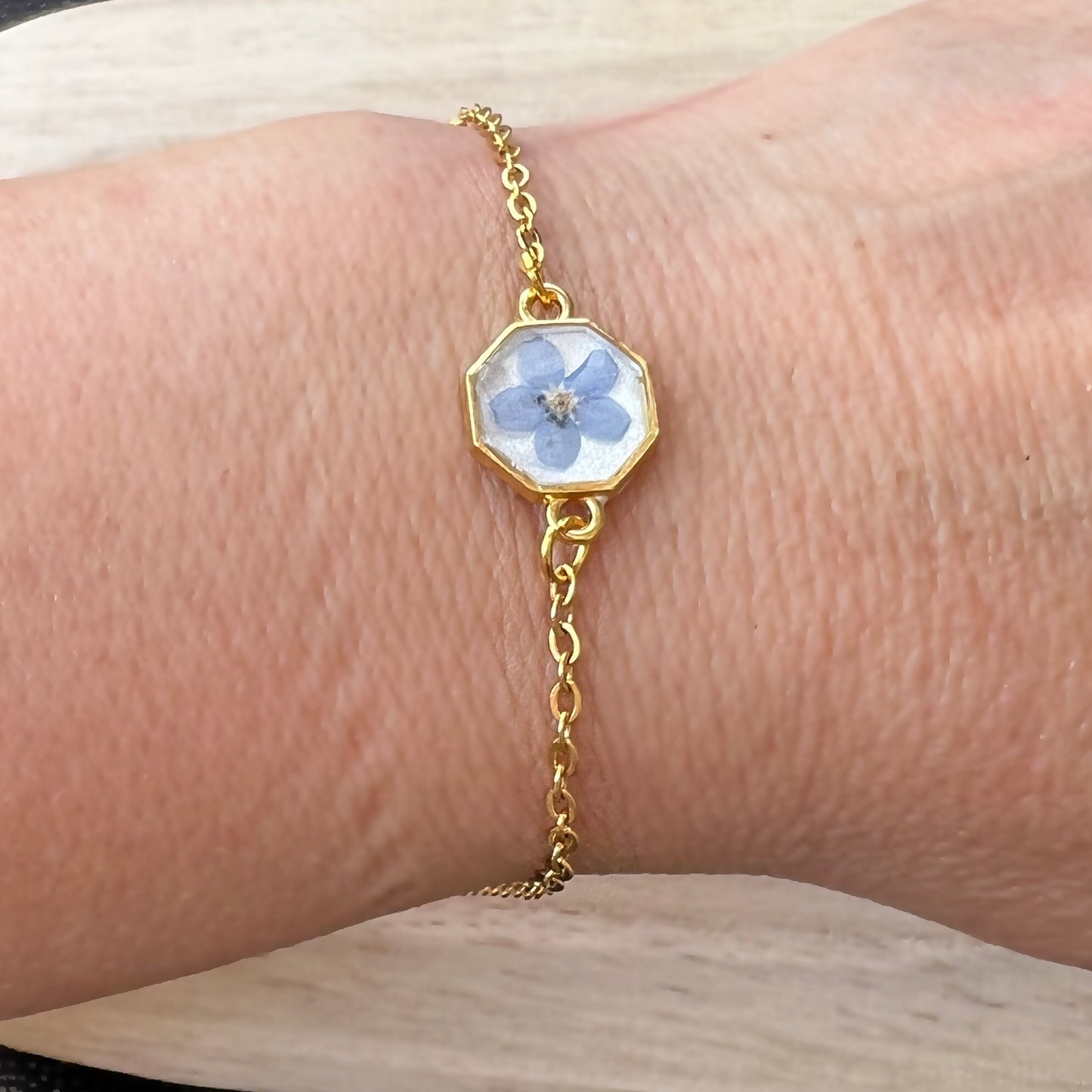 Forget me not flower bracelet for women , Pressed Blue Flower Jewelry , Gifts For Her ,Memorial bracelet , Summer jewelry