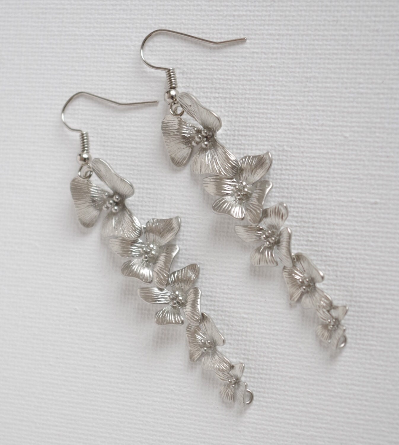 Orchid Drop Dangle Earrings Wedding Earrings Bridesmaid Flower earrings Long Earrings Anniversary gift for women , mom