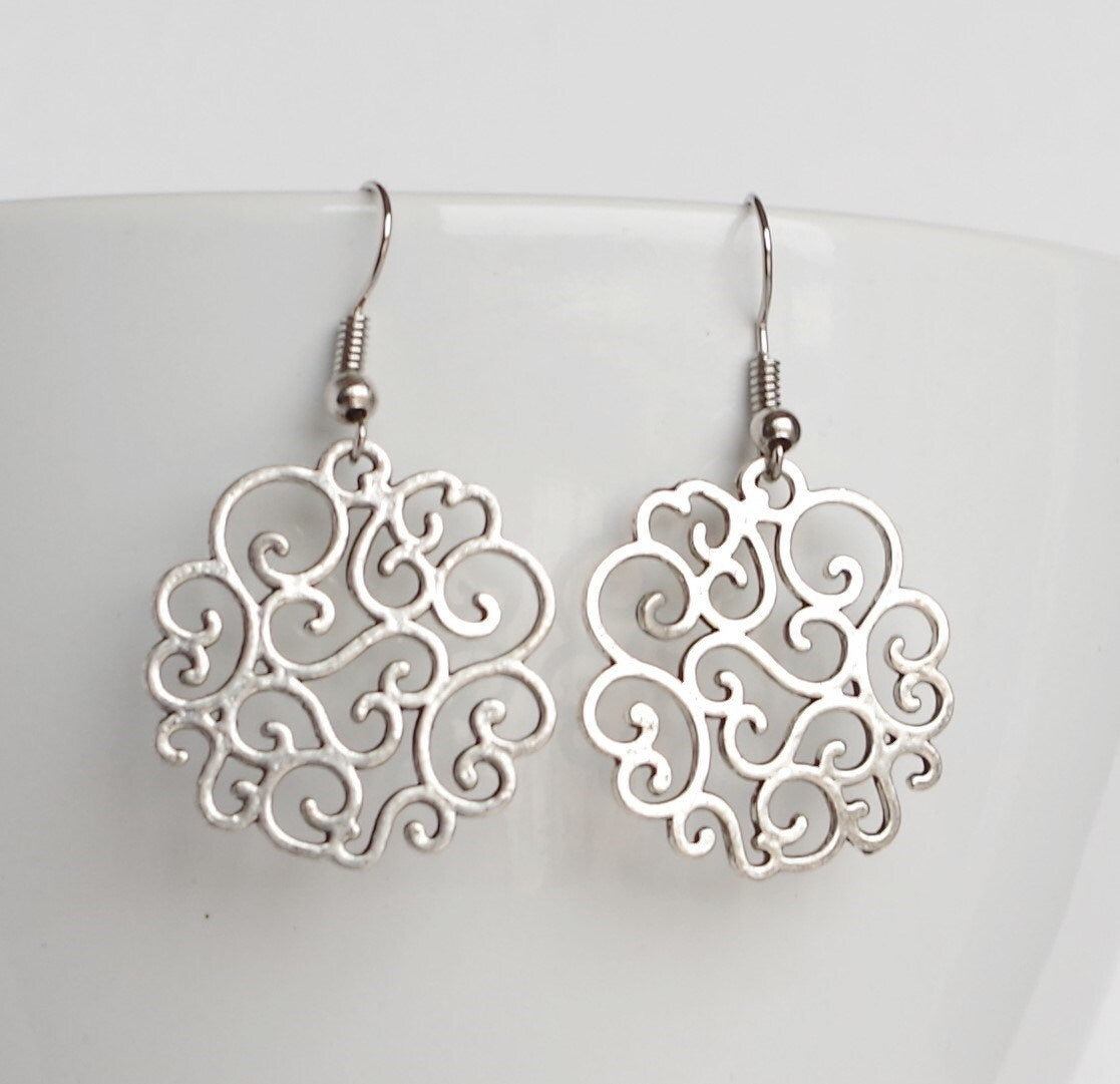 Filigree Dangle Earrings , Lace jewelry, Boho Earrings , Christmas gifts for her , girlfriend