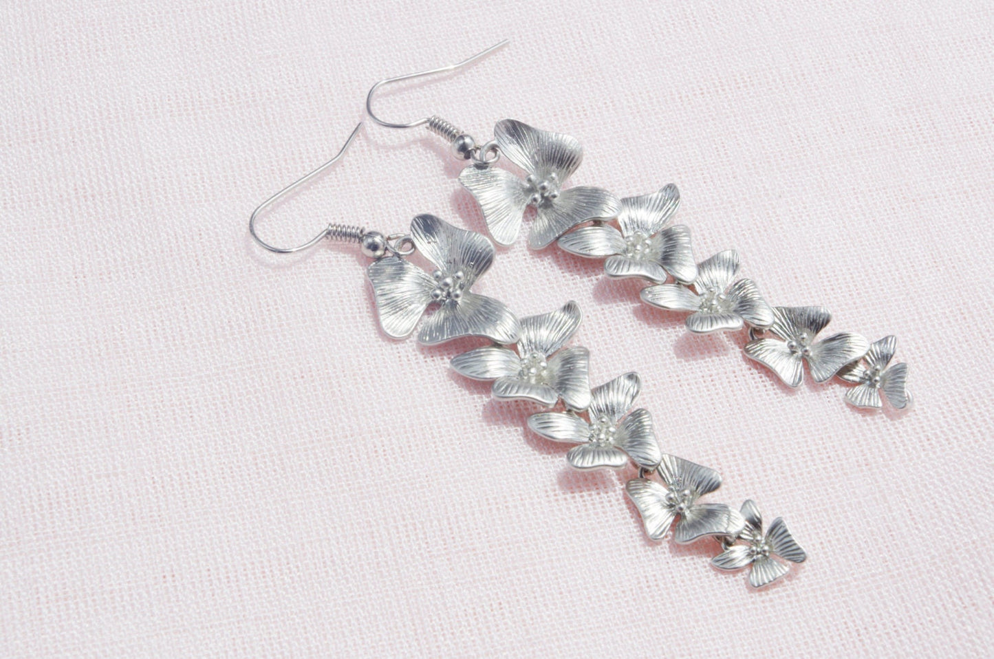 Orchid Drop Dangle Earrings Wedding Earrings Bridesmaid Flower earrings Long Earrings Anniversary gift for women , mom