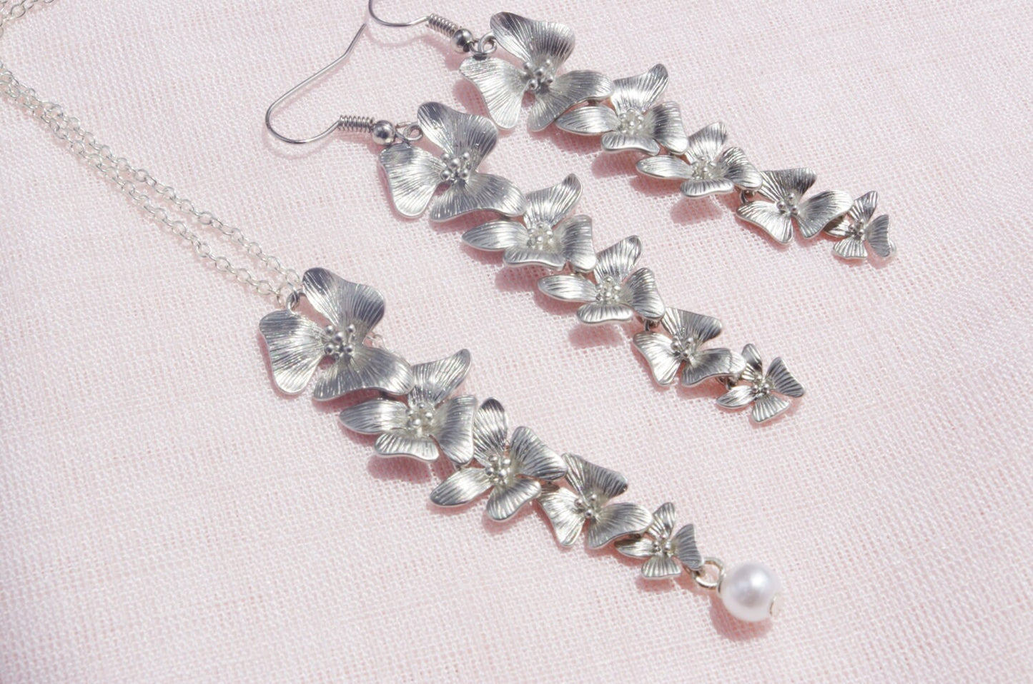 Orchid Drop Dangle Earrings Wedding Earrings Bridesmaid Flower earrings Long Earrings Anniversary gift for women , mom