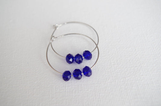 Large hoop earrings Blue Crystal earrings Christmas  gifts for girlfriend Boho earrings Beaded jewelry