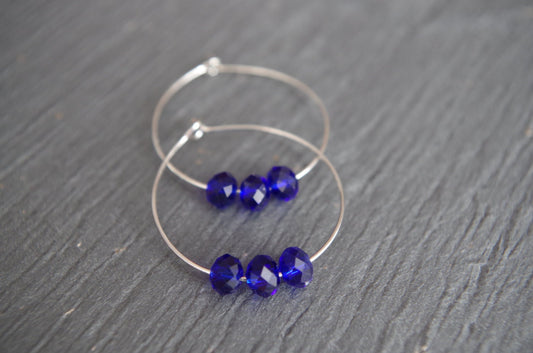 Large hoop earrings Blue Crystal earrings Christmas  gifts for girlfriend Boho earrings Beaded jewelry