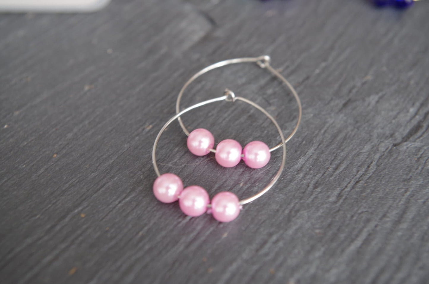 Teardrop Hoops Earring Pink Pearl Large Hoop Earrings Beaded Hoop jewelry Bridesmaid Earrings Circle Mothers day gift for women