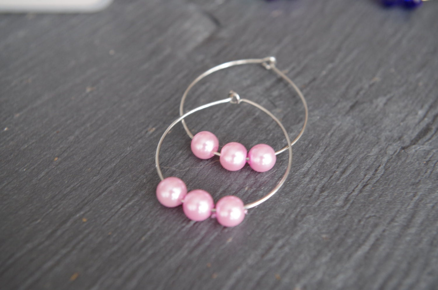 Teardrop Hoops Earring Pink Pearl Large Hoop Earrings Beaded Hoop jewelry Bridesmaid Earrings Circle Mothers day gift for women
