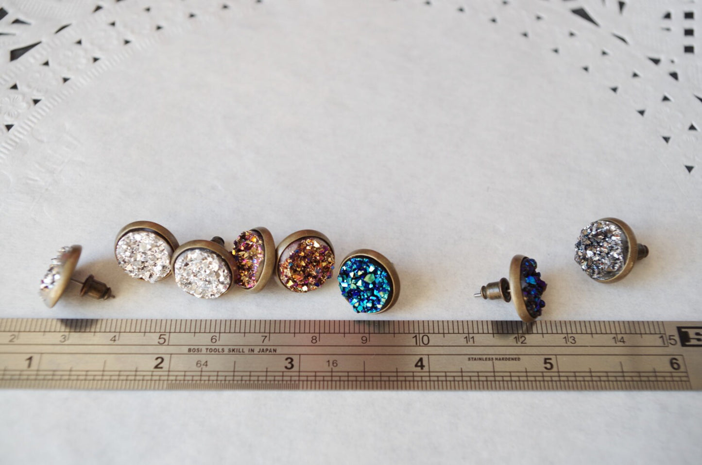 Blue druzy stud earrings Druzy post Druzy jewelry Small blue druzy studs Faux crystal earrings Crystal earrings Bridesmaid jewelry Tiny stud