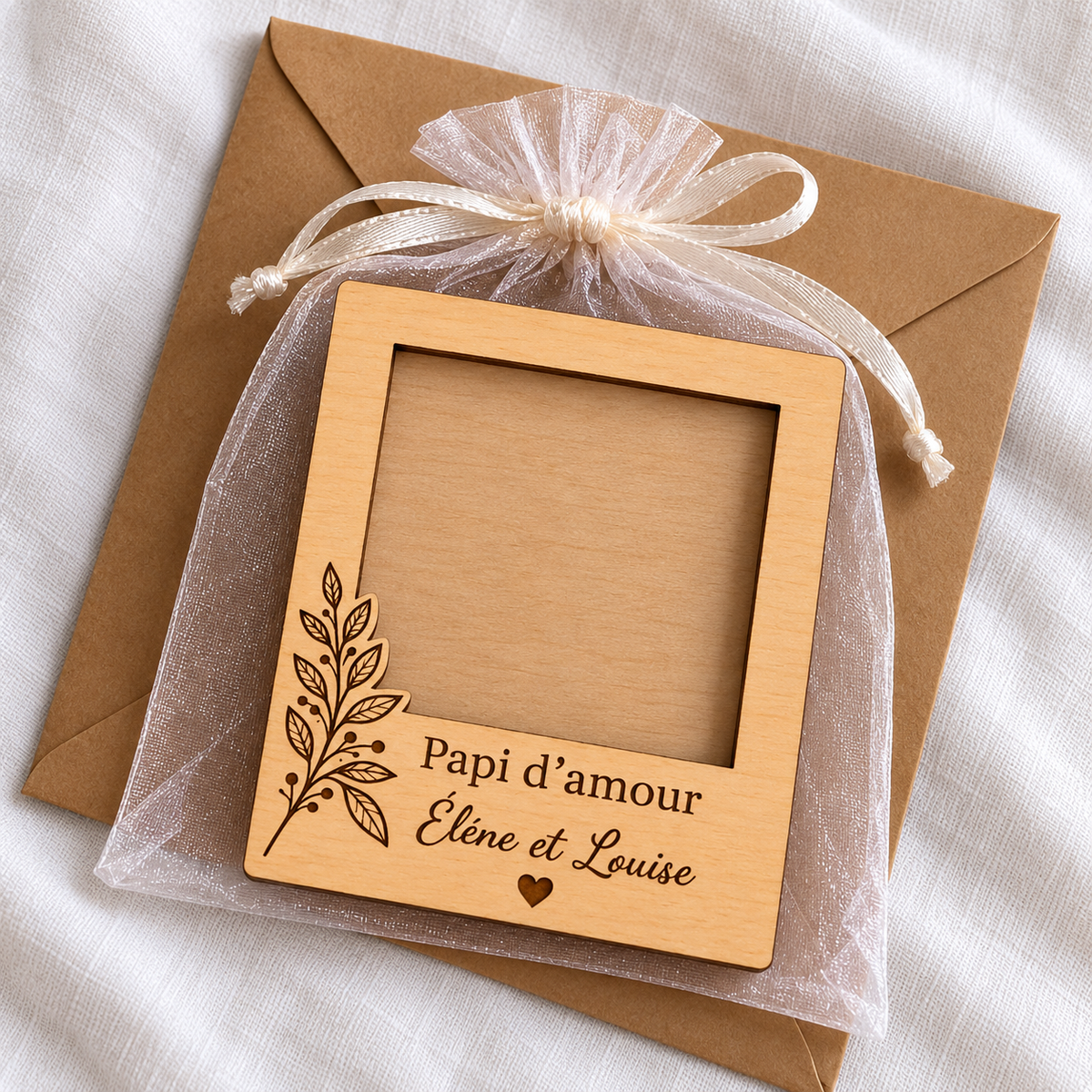 Magnet porte-photo personnalisé en bois – Cadeau Papi, Mamie & Grands-parents