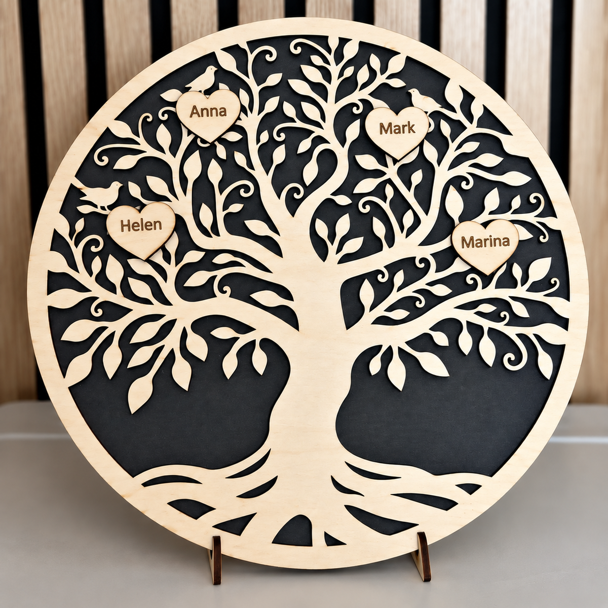 Arbre de vie personnalisé en bois – Prénoms famille & animaux