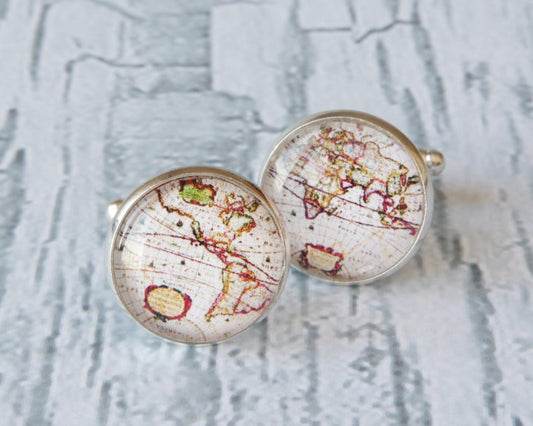 Vintage Map Cufflinks Valentine day gift for men World traveler Wedding cuff links World map gift for him Groomsmen gift best man cufflinks