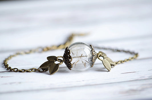 Dandelion bracelet Adjustable bracelet Dandelion seed jewelry Antique brass bracelet Nature plant Terrarium dandelion Jewelry Gift for mom