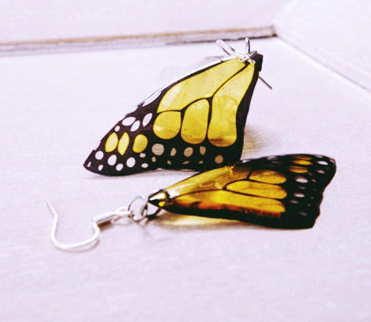 Insect jewelry Monarch butterfly jewelry Christmas gift Birthday Butterfly wings Yellow earrings Dangle earrings Insect earrings Eco resin