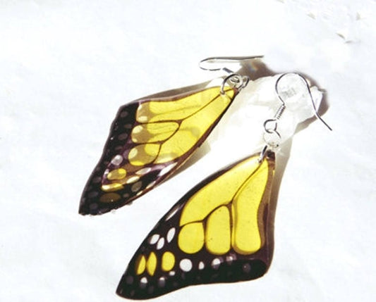 Insect jewelry Monarch butterfly jewelry Christmas gift Birthday Butterfly wings Yellow earrings Dangle earrings Insect earrings Eco resin