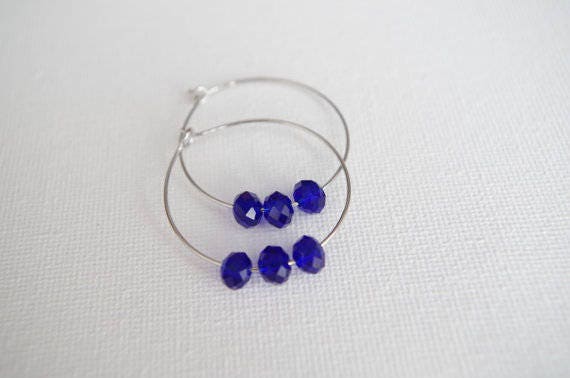 Large hoop earrings Blue Crystal earrings Christmas  gifts for girlfriend Boho earrings Beaded jewelry