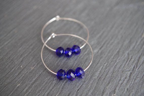 Large hoop earrings Blue Crystal earrings Christmas  gifts for girlfriend Boho earrings Beaded jewelry