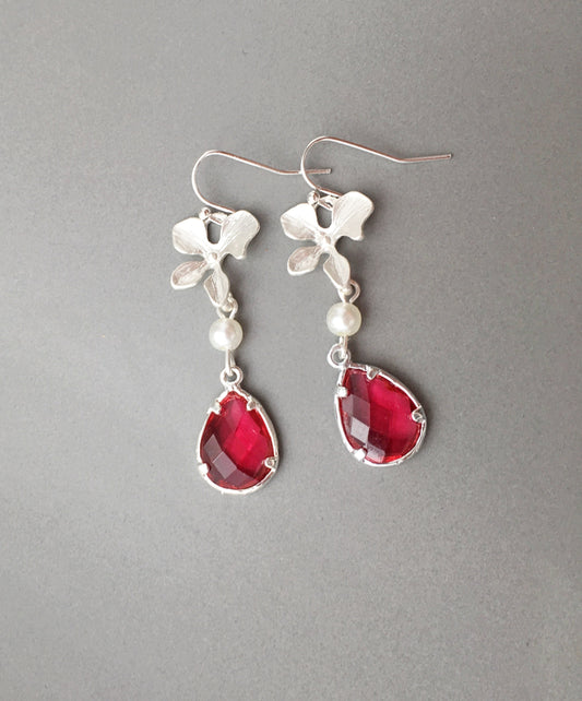 Orchid earrings Red Ruby Earrings Everyday Earrings Bridesmaid jewelry July Birthstone Burgundy Earrings Christmas Gift  mom Crystal Jewelry