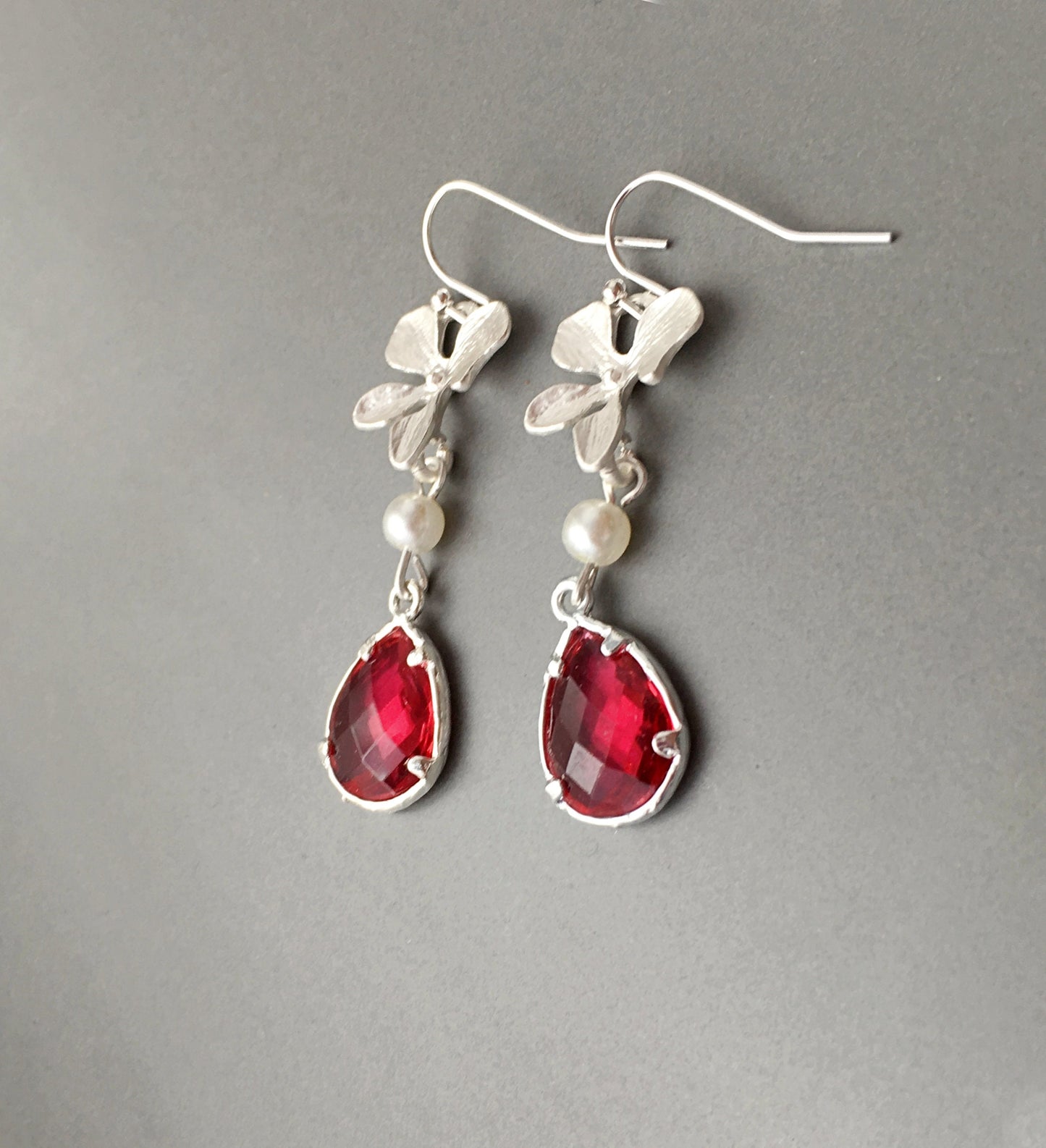 Orchid earrings Red Ruby Earrings Everyday Earrings Bridesmaid jewelry July Birthstone Burgundy Earrings Christmas Gift  mom Crystal Jewelry