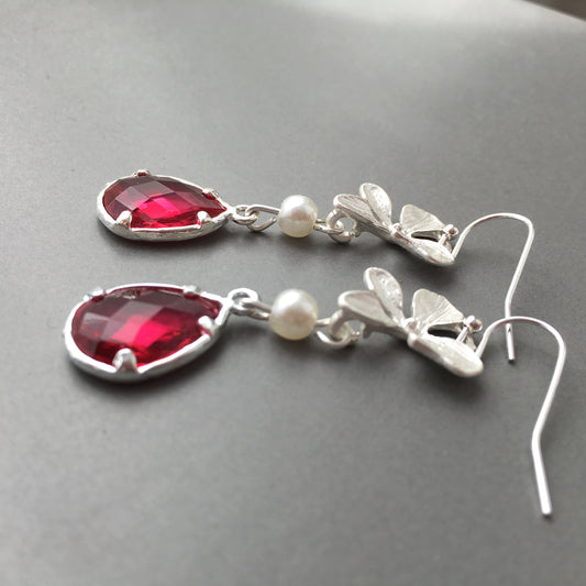 Orchid earrings Red Ruby Earrings Everyday Earrings Bridesmaid jewelry July Birthstone Burgundy Earrings Christmas Gift  mom Crystal Jewelry