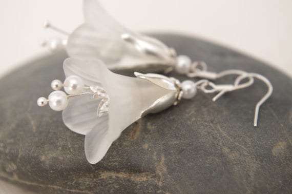 White Lucite Flower Earrings Lilac Flower Dangle Earrings Victorian Jewelry Party Gift Idea