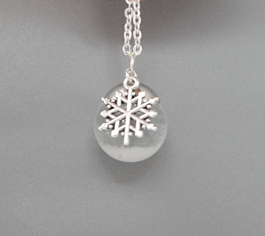 Winter Pendant .Snow globe necklace .Frozen snowflake in liquid glass ball pendant. Christmas gifts for her.