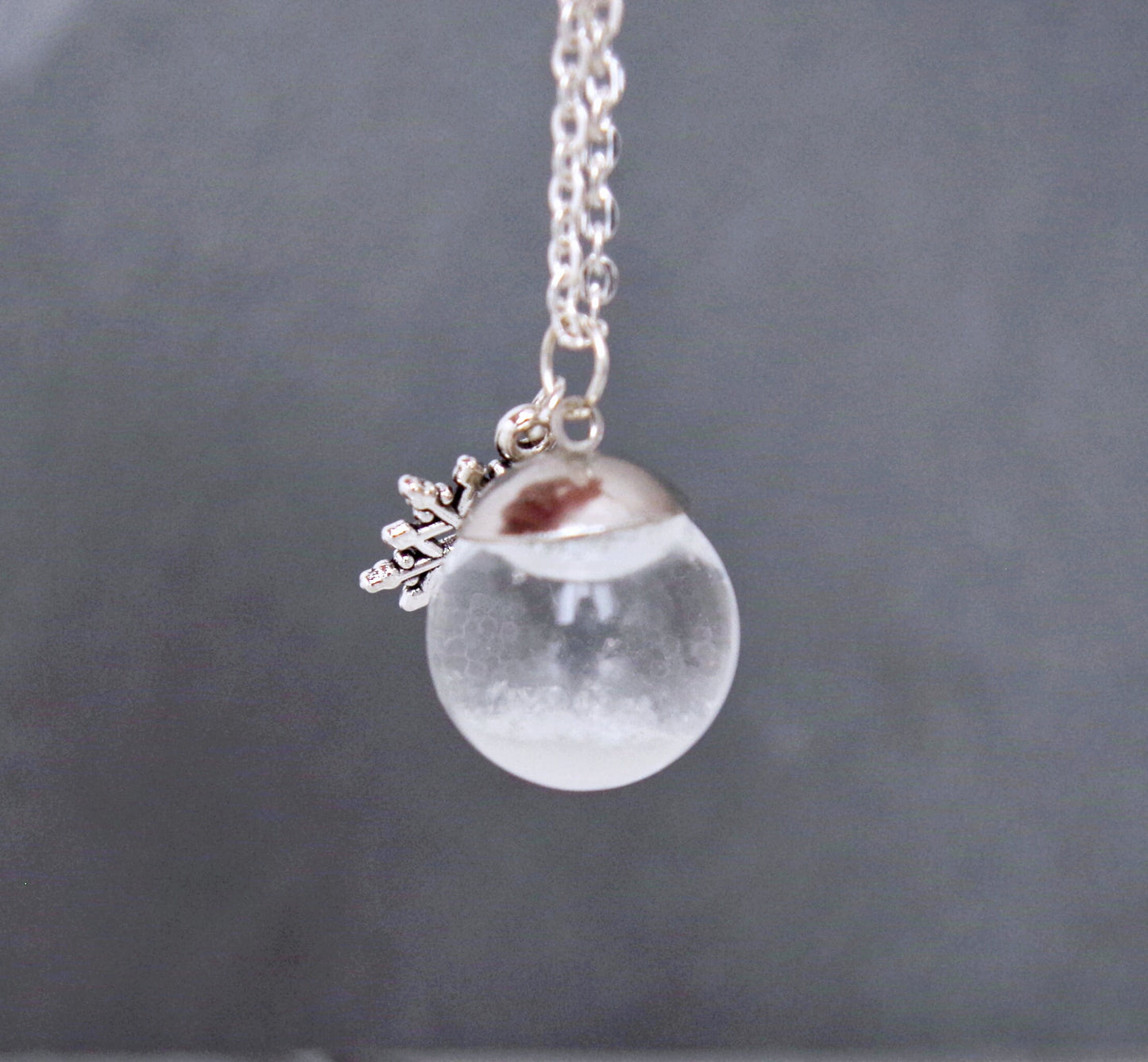 Winter Pendant .Snow globe necklace .Frozen snowflake in liquid glass ball pendant. Christmas gifts for her.