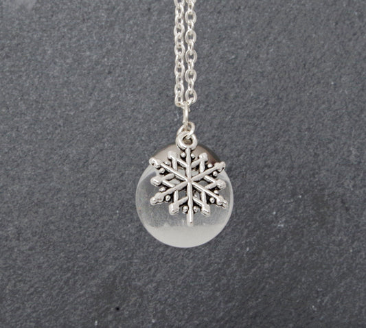 Winter Pendant .Snow globe necklace .Frozen snowflake in liquid glass ball pendant. Christmas gifts for her.