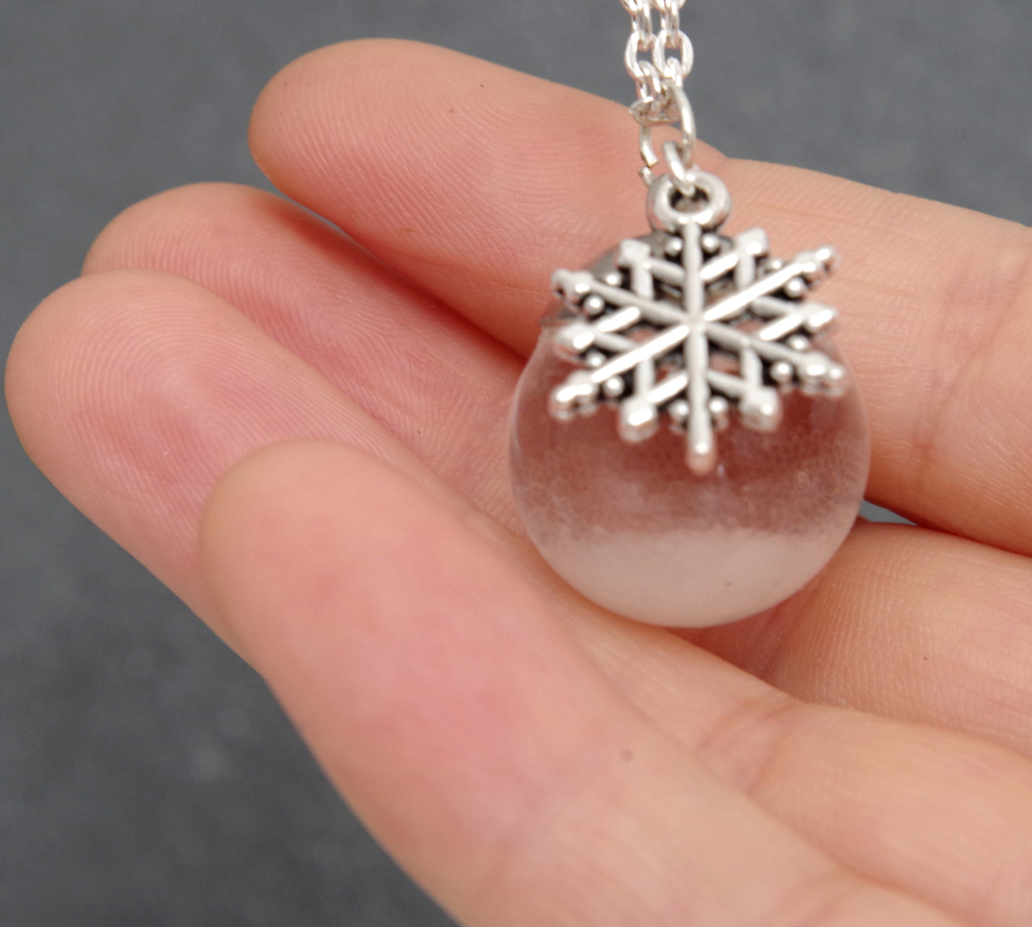 Winter Pendant .Snow globe necklace .Frozen snowflake in liquid glass ball pendant. Christmas gifts for her.