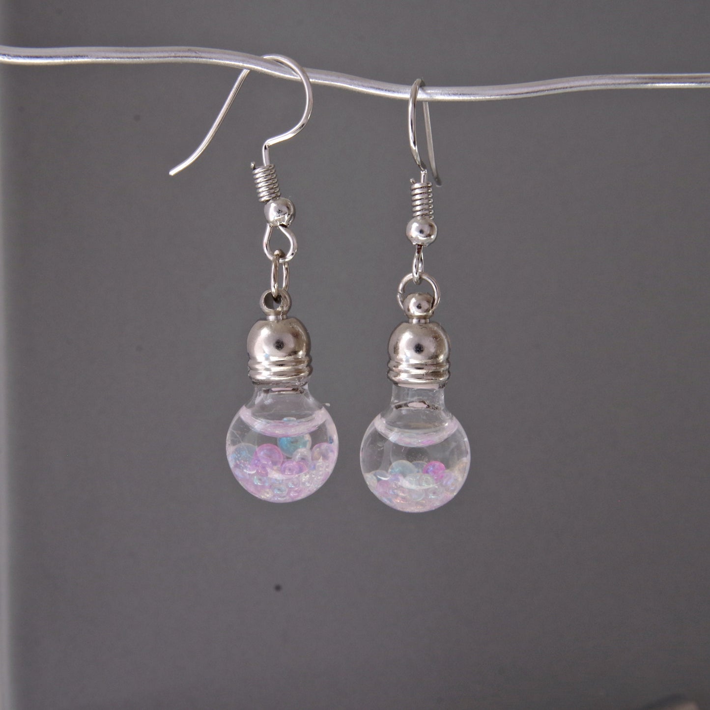 Magic bubble earrings Fairy earrings  Rainbow Orb Glass bottle jewelry Glitter earrings Floating jewelry Christmas gift for women