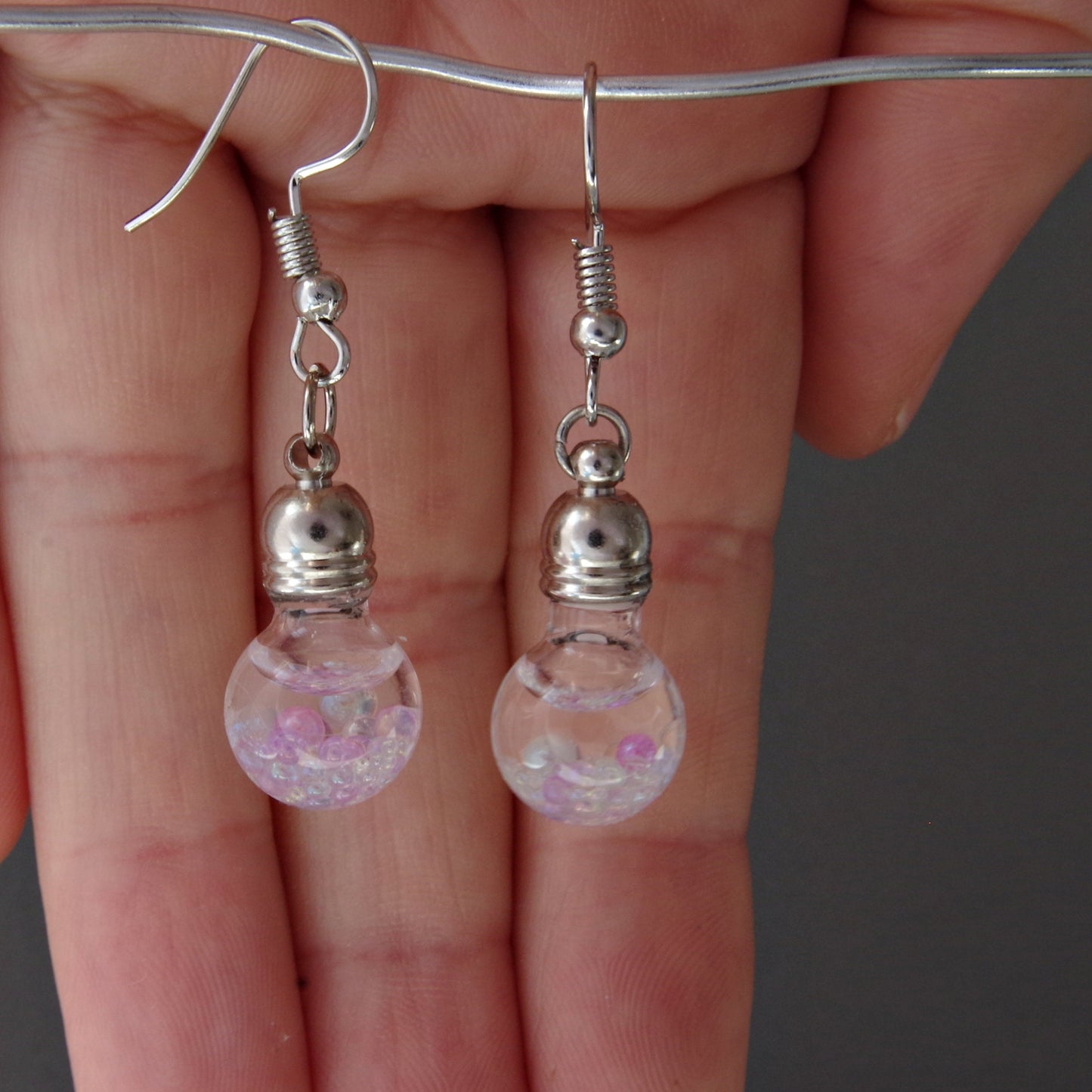 Magic bubble earrings Fairy earrings  Rainbow Orb Glass bottle jewelry Glitter earrings Floating jewelry Christmas gift for women