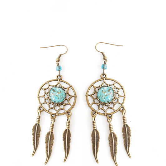 Bronze dreamcatcher earrings Dream catcher jewelry Long earrings Boho feathers earrings flower earrings Chandelier Earrings Handmade Jewelry