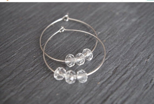 Simple Hoop Earrings Beaded Hoop Earrings Crystal Beaded Jewelry Minimalistic earrings