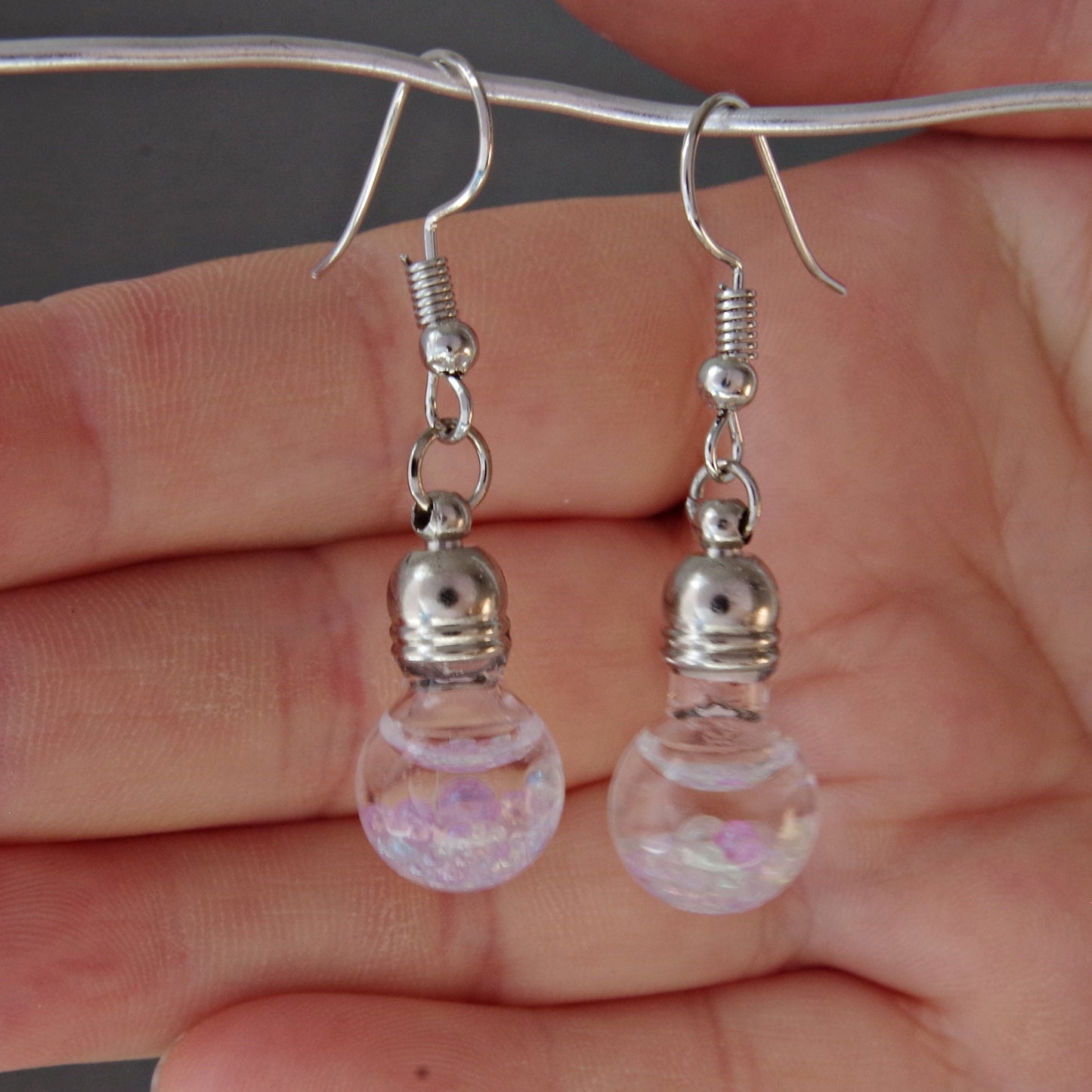 Magic bubble earrings Fairy earrings  Rainbow Orb Glass bottle jewelry Glitter earrings Floating jewelry Christmas gift for women