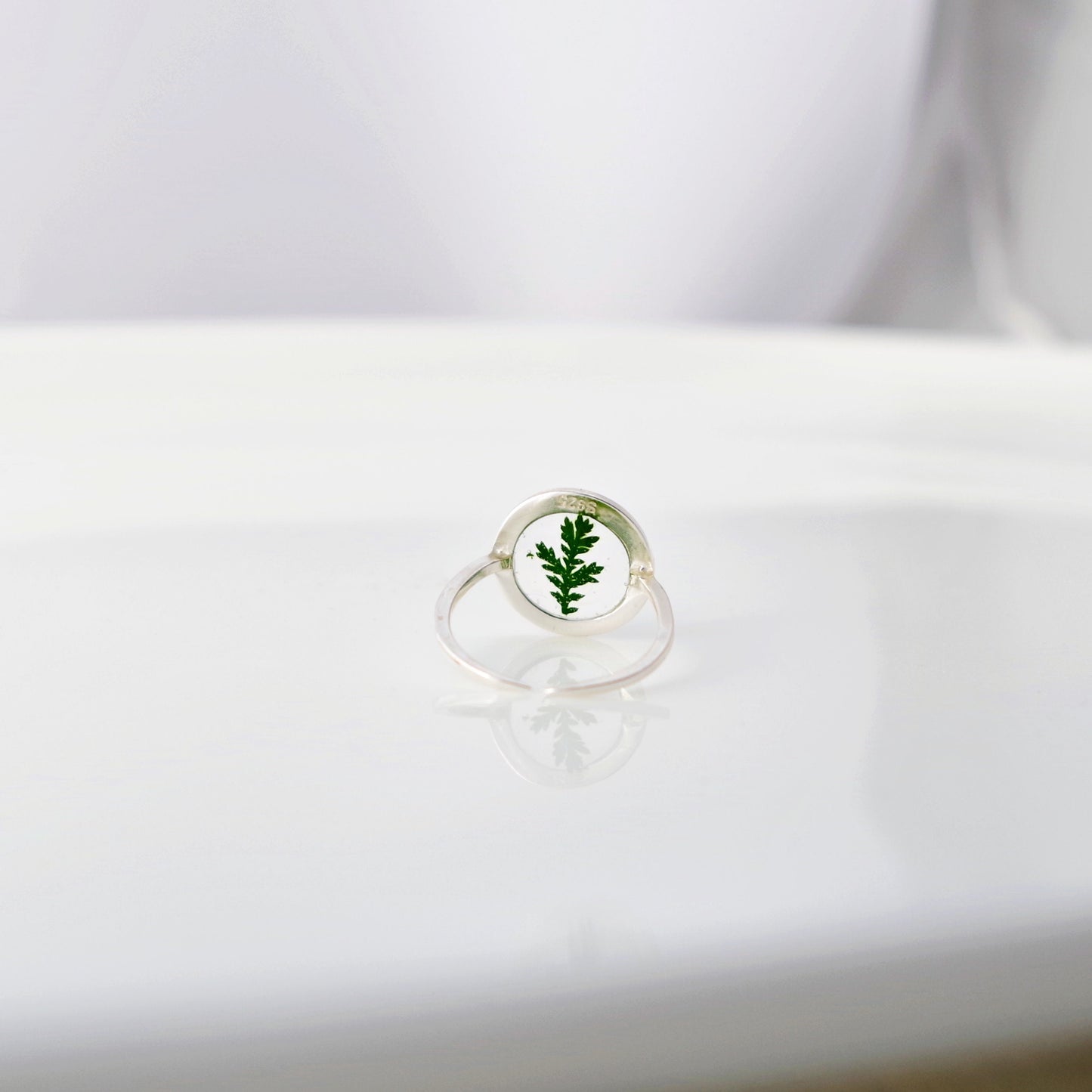 Pressed fern silver rings for women  Botanical jewelry Minimalist Adjustable Ring Terrarium jewelry Circle ring Christmas gift for mom