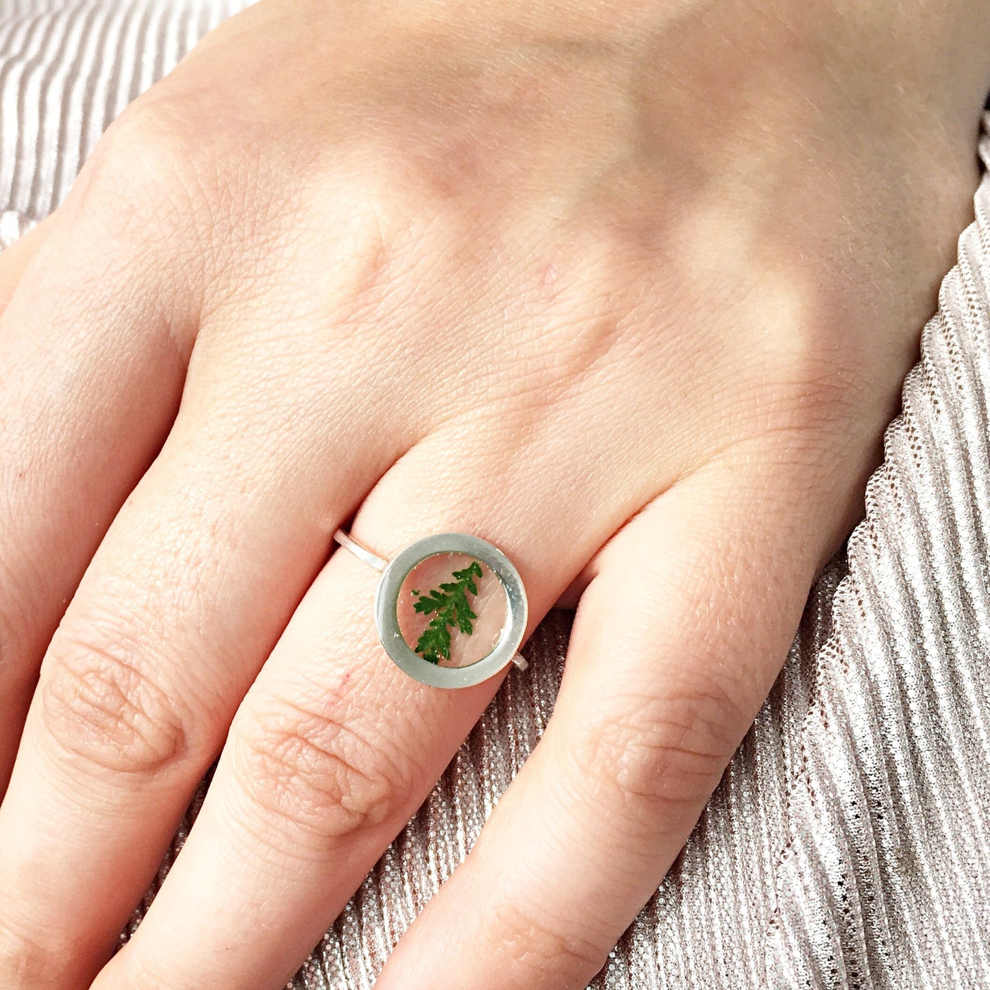 Pressed fern silver rings for women  Botanical jewelry Minimalist Adjustable Ring Terrarium jewelry Circle ring Christmas gift for mom